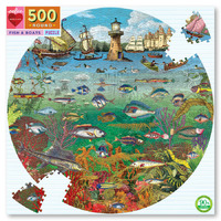 eeBoo - Fish & Boats Round Puzzle 500pc