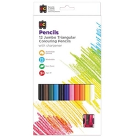 EC - Jumbo Triangular Washable Colouring Pencils (12 pack) & Sharpener