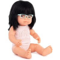 Miniland - Baby Doll Asian Girl with Glasses 38cm