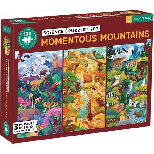 Mudpuppy - Momentous Mountains Science Puzzle Set 3x100pc